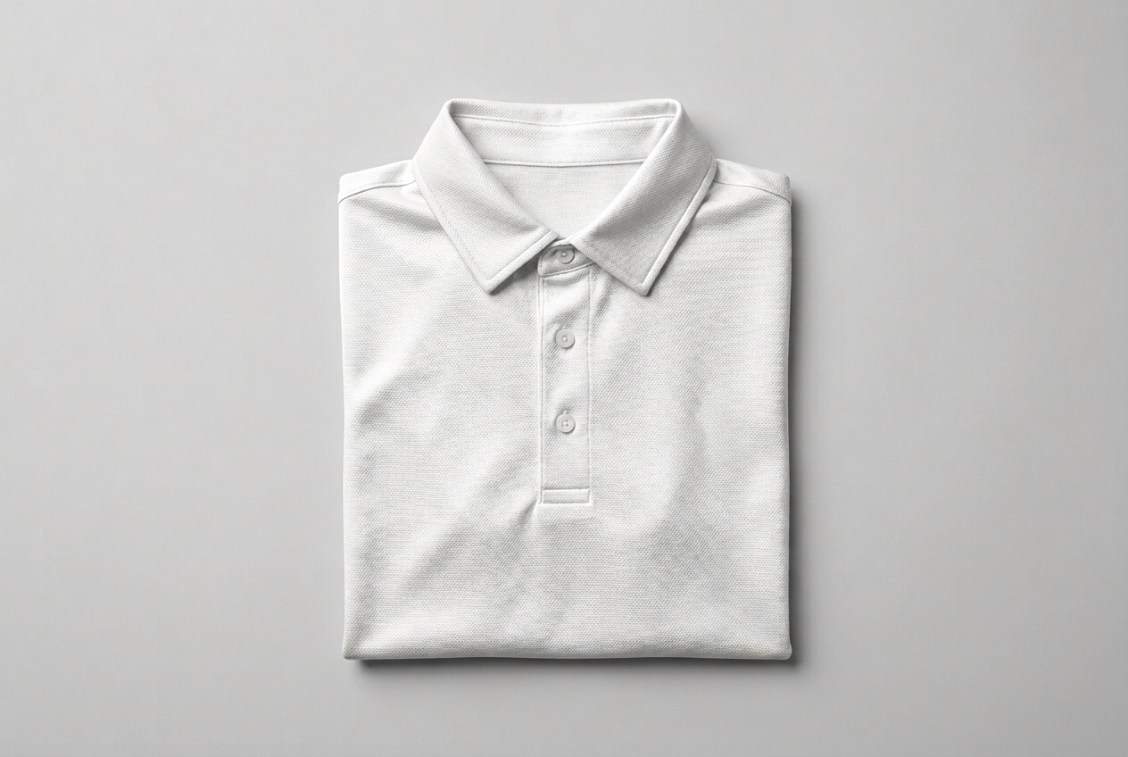 Golf clothing laid out for care — polos, a rain jacket, and golf shoes arranged on a clean surface