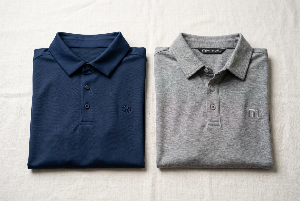 Lululemon vs TravisMathew golf clothing comparison — polos, pants, and shorts from both brands